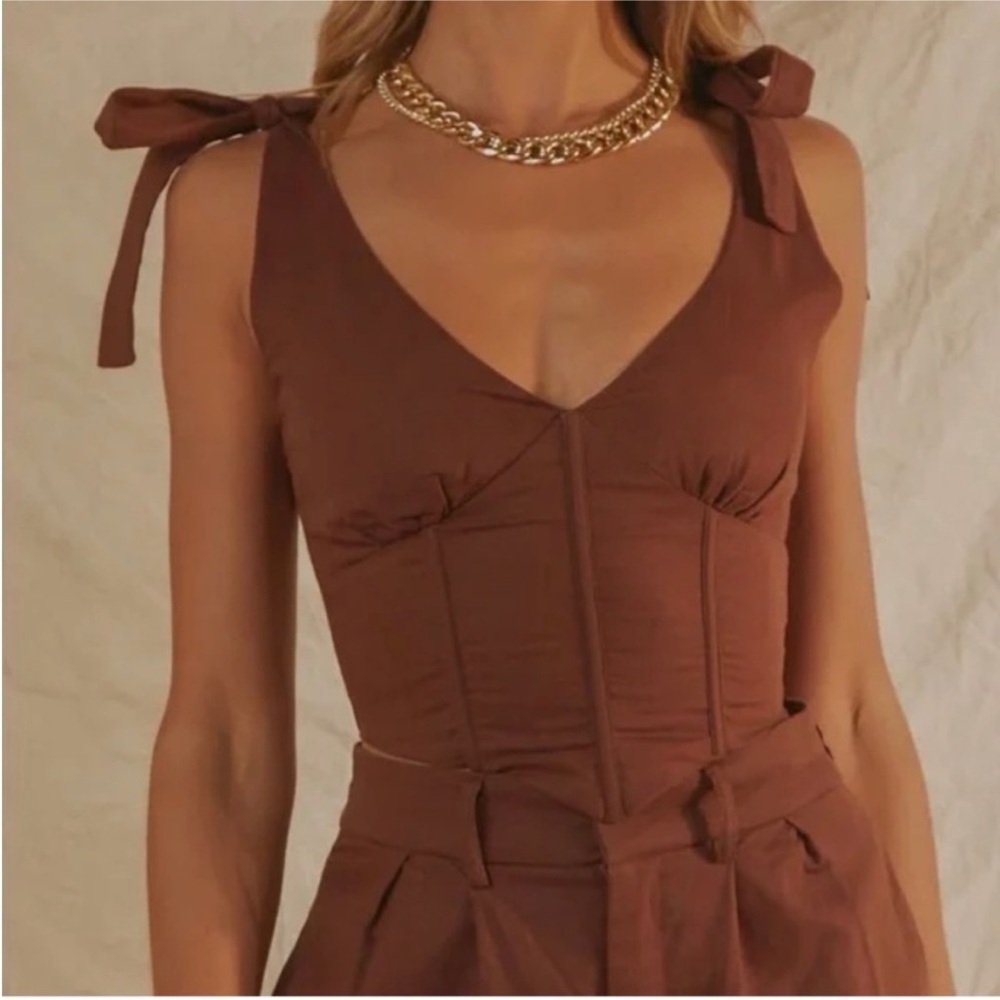 Peppermayo Chocolate Brown Corset Top with Ties